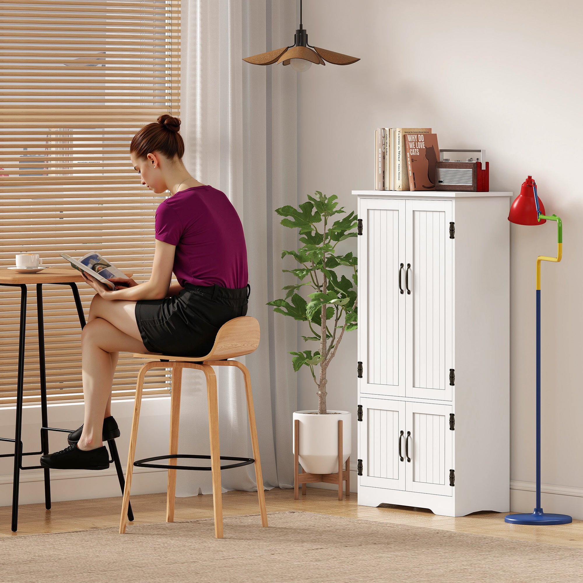 Kozy Accent Floor Storage Cabinet Kitchen Cupboard with Adjustable Shelves and 2 Lower Doors, White