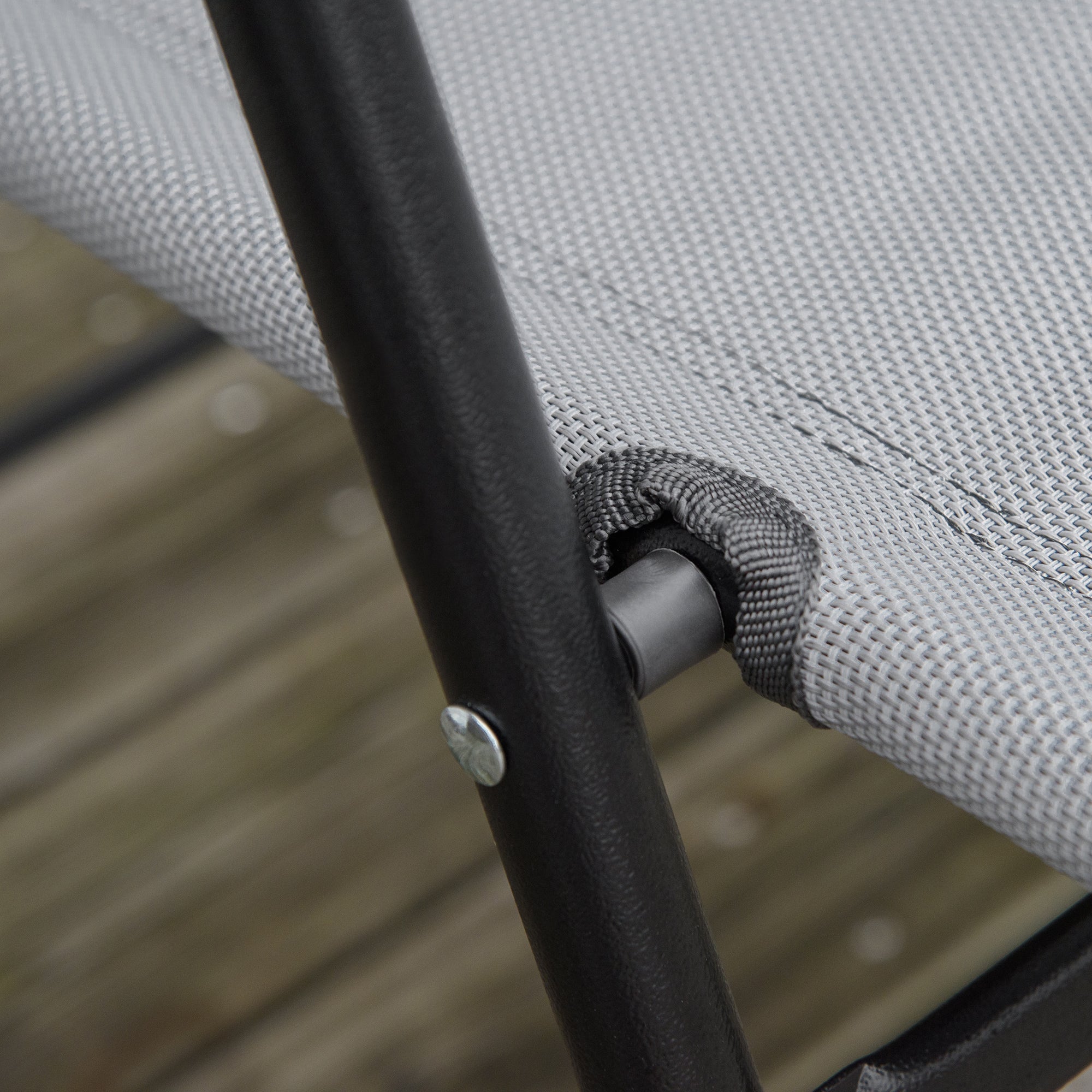 Kozy 3 Piece Outdoor Bistro Set, Patio Conversation Furniture Set with 2 Folding Backrest Adjustable Armchairs and Glass Top Coffee Table, Grey