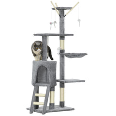 PawHut Cat Scratching Post, Cat Tree for Indoor Cats, Climbing Tower Scratcher with Ladder, Kitty Activity Centre, 135cm, Grey | Aosom UK