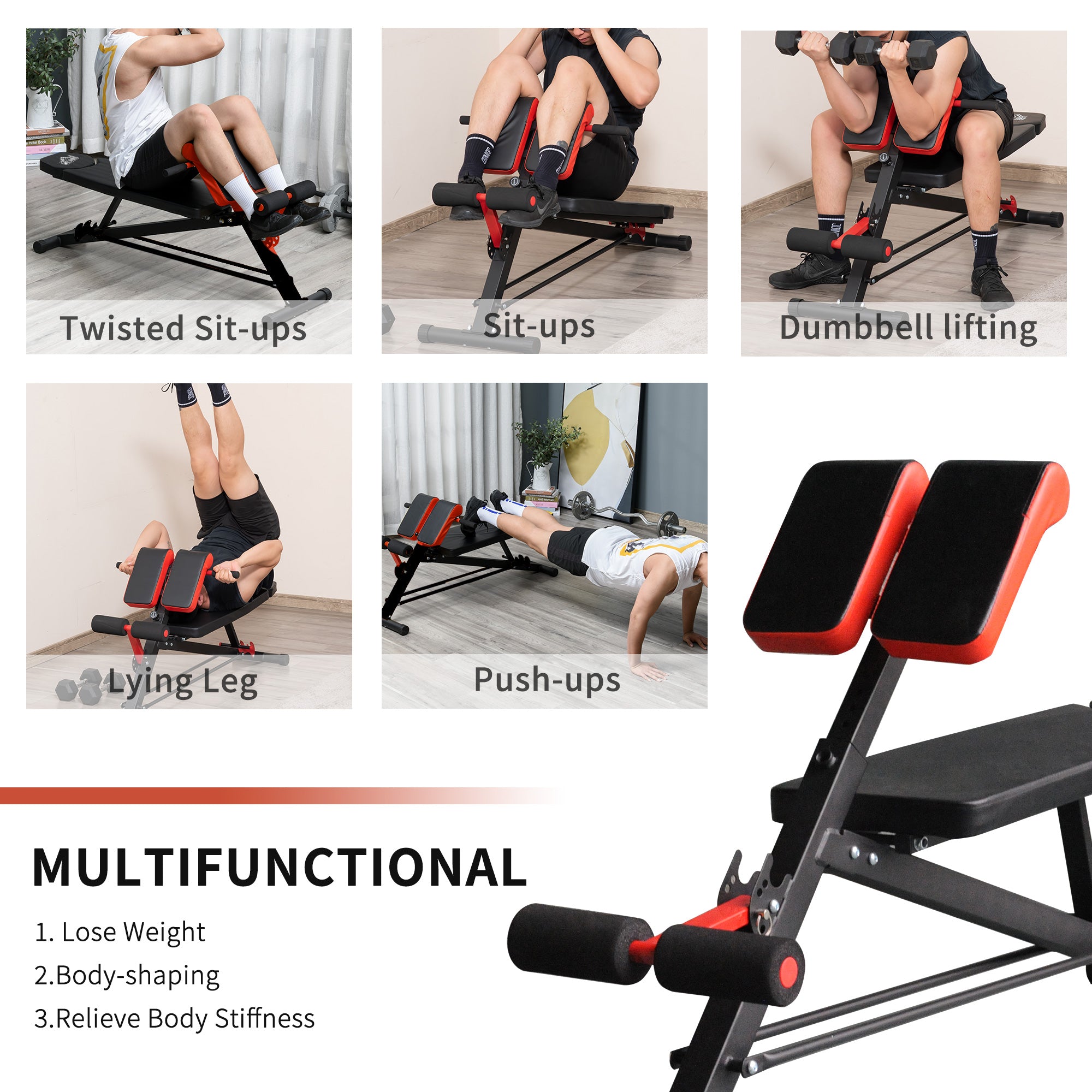 HOMCOM Multifunctional Hyper Dumbbell Bench Indoor Fitness Machine Weights Work Out Ab Sit Up Decline Flat Sit up