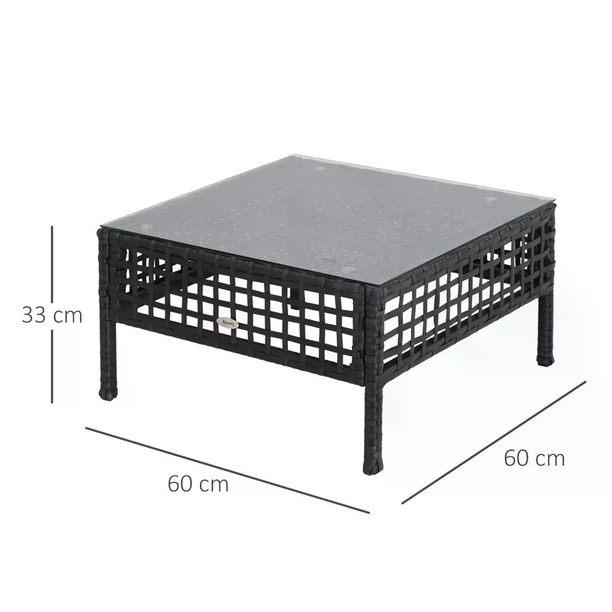 Outsunny Rattan Coffee End Table W/ Glass 60Lx60Wx33H cm