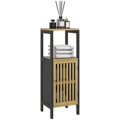 Bamboo-Blend Retro Cut-Out Bathroom Storage Unit, with Cupboard
