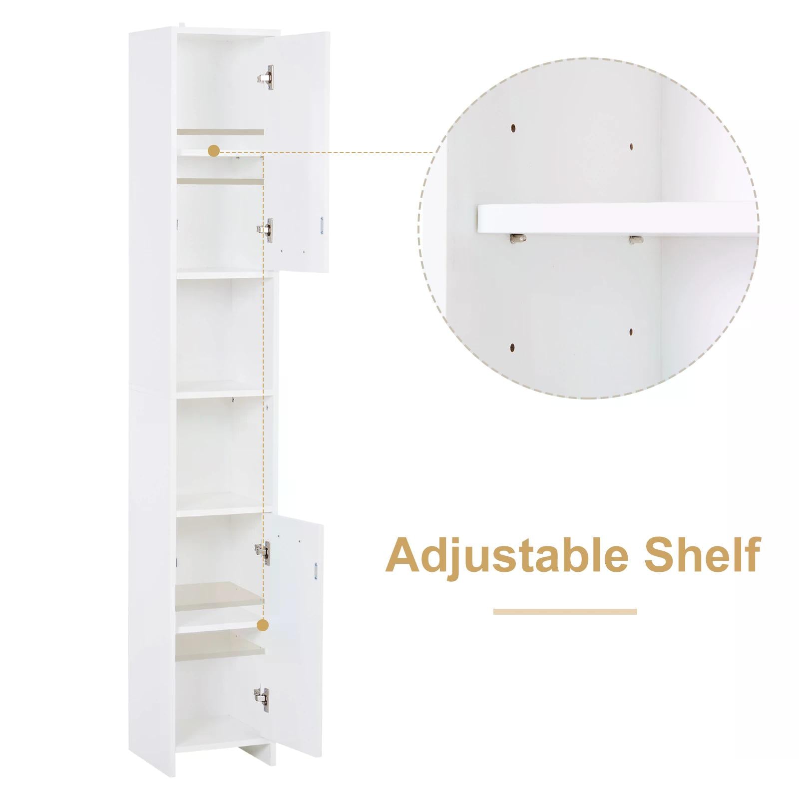 HOMCOM Slim Bathroom Tall Cabinet, High Floor Cabinet Unit for Bathroom, Freestanding Storage Cabinet with 2 Doors and Adjustable Shelves, White