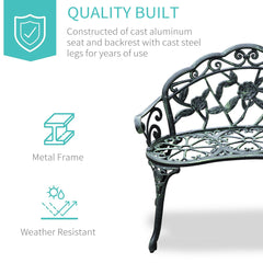 Outsunny Cast Aluminium Outdoor Garden Patio Antique Rose Style Bench Porch Park Chair Seater