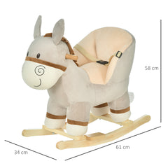 HOMCOM Toddlers Donkey Plush Rocking Ride On w/ Sound Grey