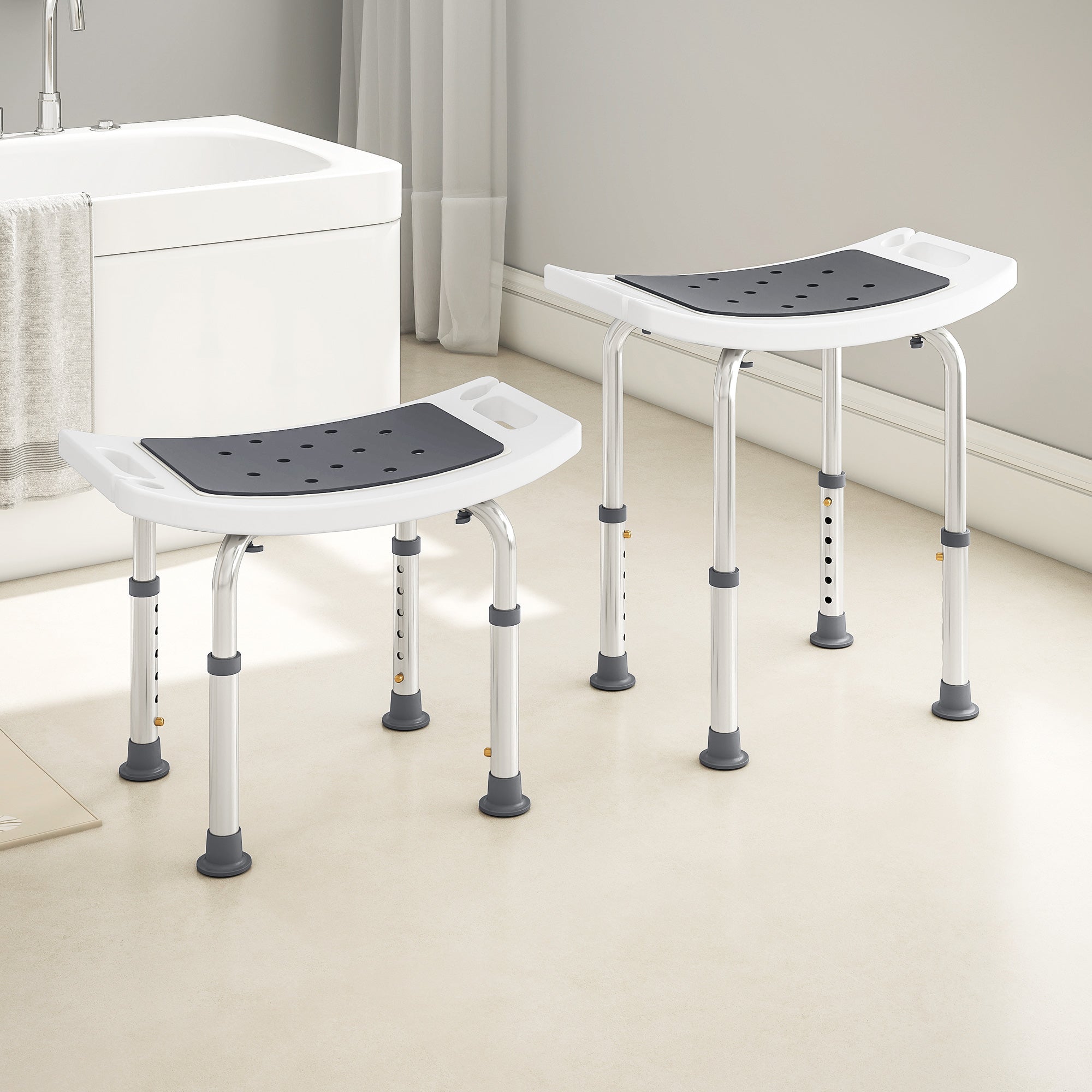 Kozy - Shower Chair, Adjustable Height Shower Stool with Aluminium Frame and Non-Slip Feet, Bathtub Stool Seat for Elderly Disabled Handicap, Grey