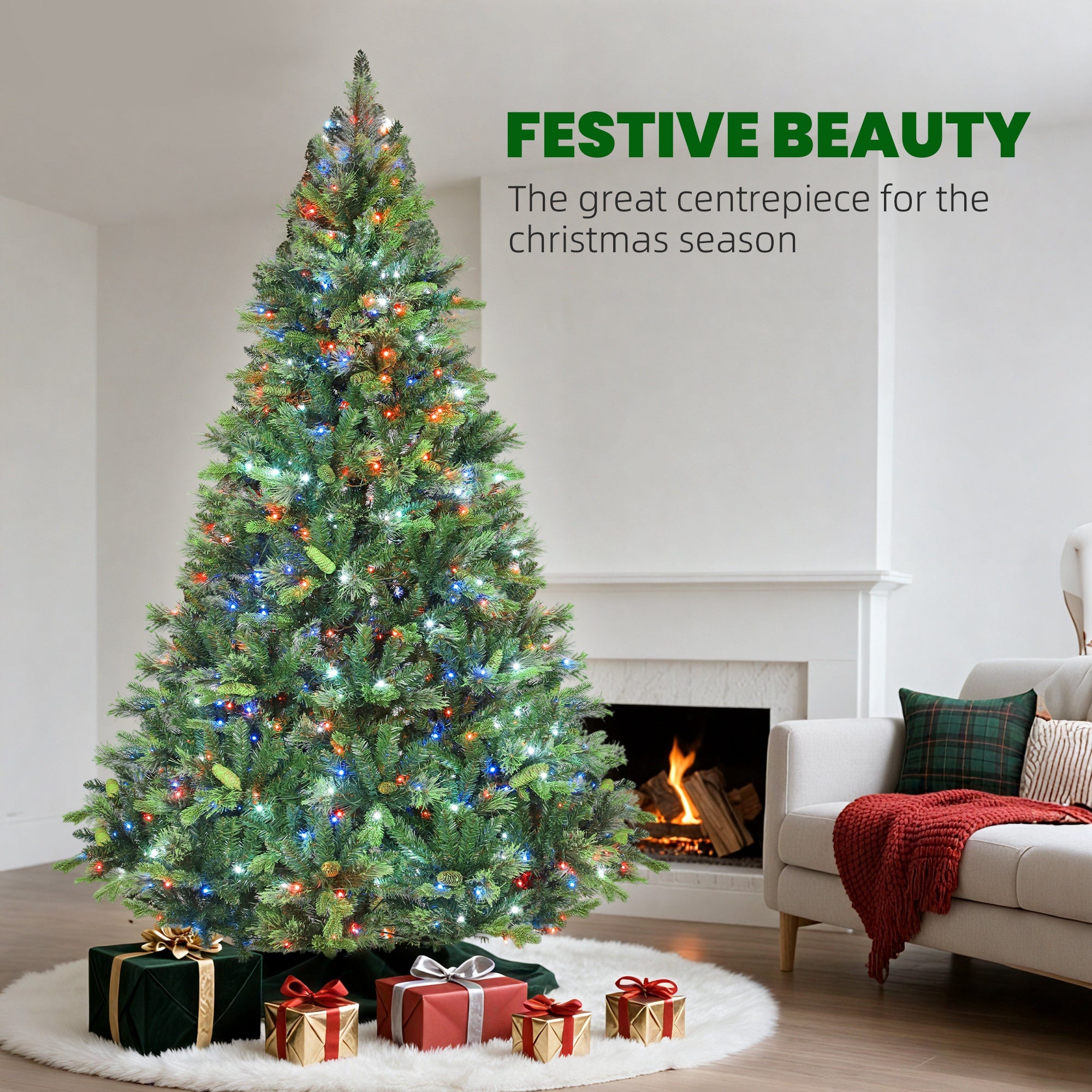 Kozy - 7.5ft Carolina Pine Christmas Tree with Colourful DIY Synchronized LED Lights and Remote