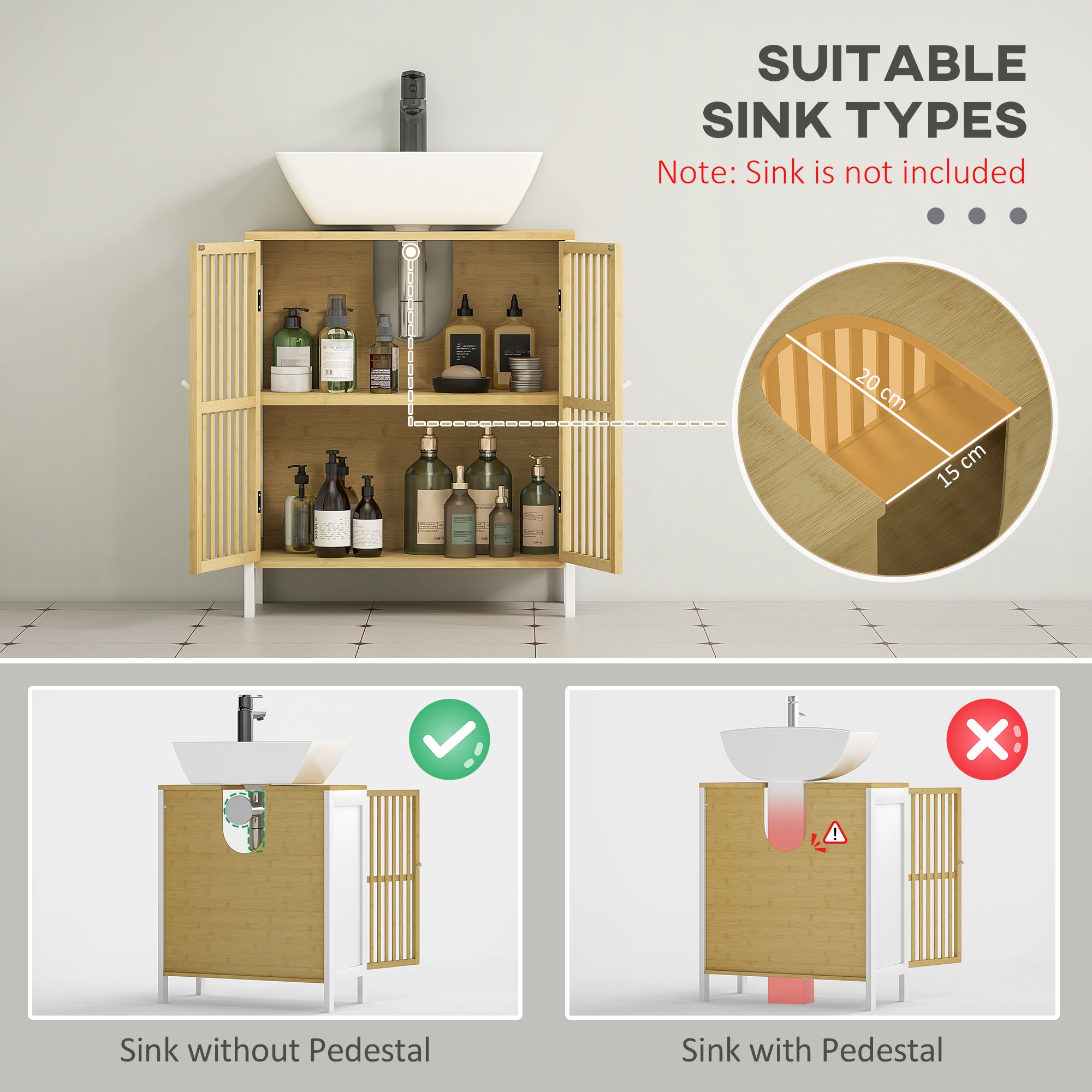 Bamboo-Blend Retro Cut-Out Under Sink Cabinet