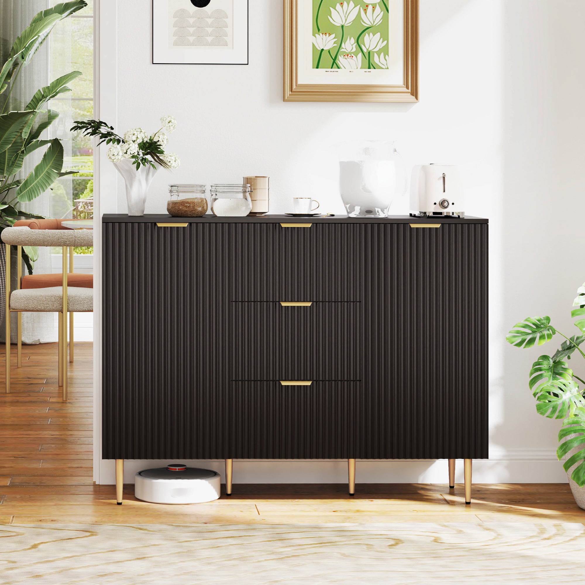 Kozy 2-Door Sideboard with 3 Drawers and Adjustable Shelves - Black