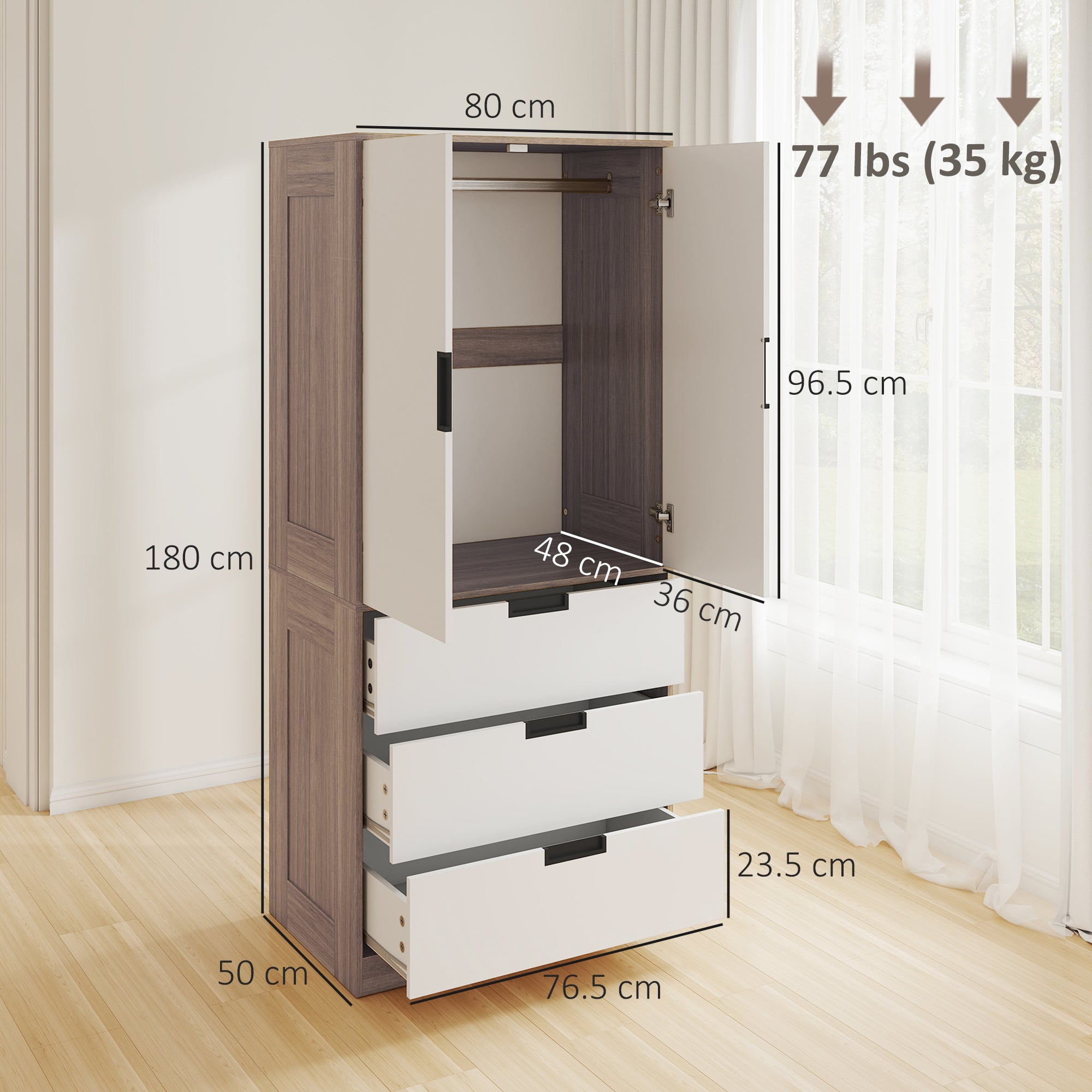 Two Door, Two Drawer Wardrobe - White/Brown