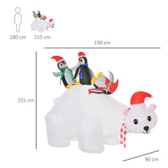 Kozy 5ft Outdoor Christmas Inflatable with LED Light, Lighted Blow up Polar Bear with Three Penguins, Giant Yard Party Decoration for Home Garden Lawn Party Prop