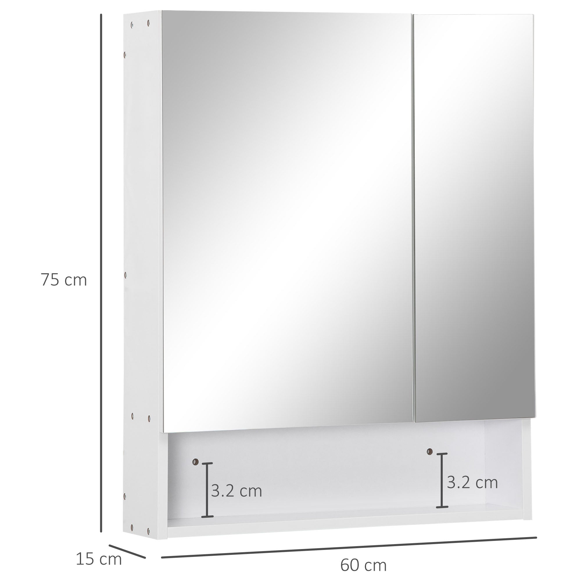 Kozy Bathroom Cabinet with Mirror, Wall Mounted Bathroom Mirror Cabinet with Adjustable Shelf, 2 Doors Storage Cupboard, White