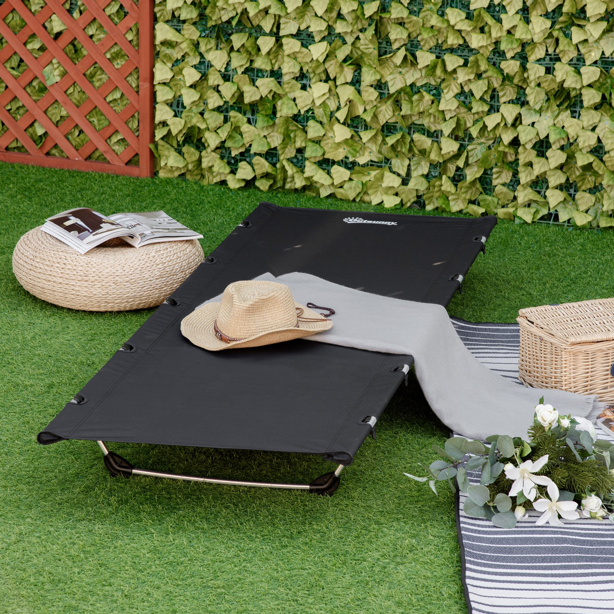 Kozy Lightweight Camping Bed, Aluminium Portable Camp Cot w/ Strong Support 150kg and Carry Bag for Camping, Black