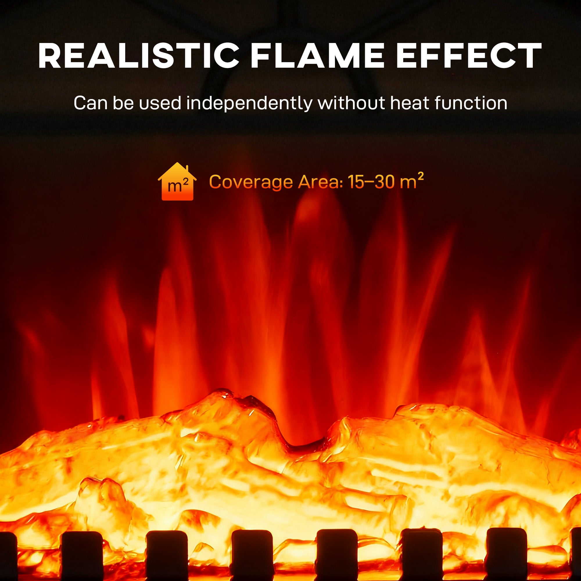 Kozy - Electric Fireplace Stove Heater with 3D Flame Effect, 2000W/1000W, Freestanding Portable Fireplace with Adjustable Thermostat, 2 Heat Settings for Living Room, Black