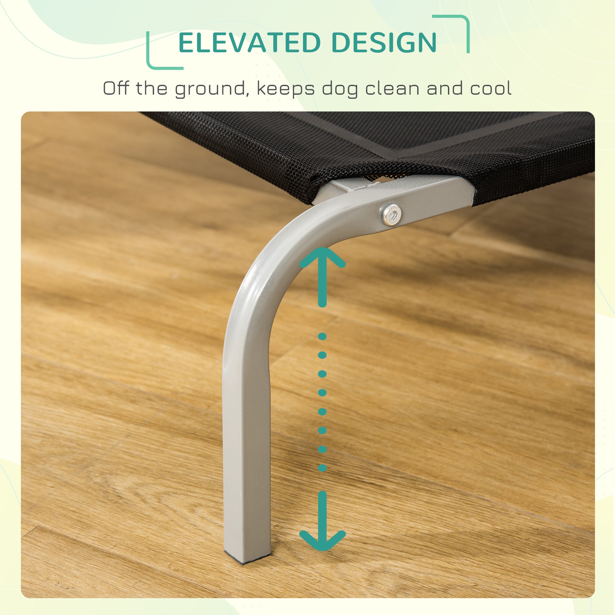 Kozy Elevated Pet Bed Cooling Raised Cot Style Bed for Large Medium Sized Dogs with Non-slip Pads Steel Frame Breathable Mesh Fabric, 110 x 75 x 20 cm - Black