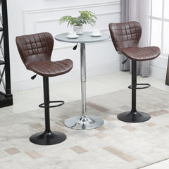 Kozy Bar Stools Set of 2 Adjustable Height Swivel Bar Chairs in PU Leather with Backrest & Footrest, Brown