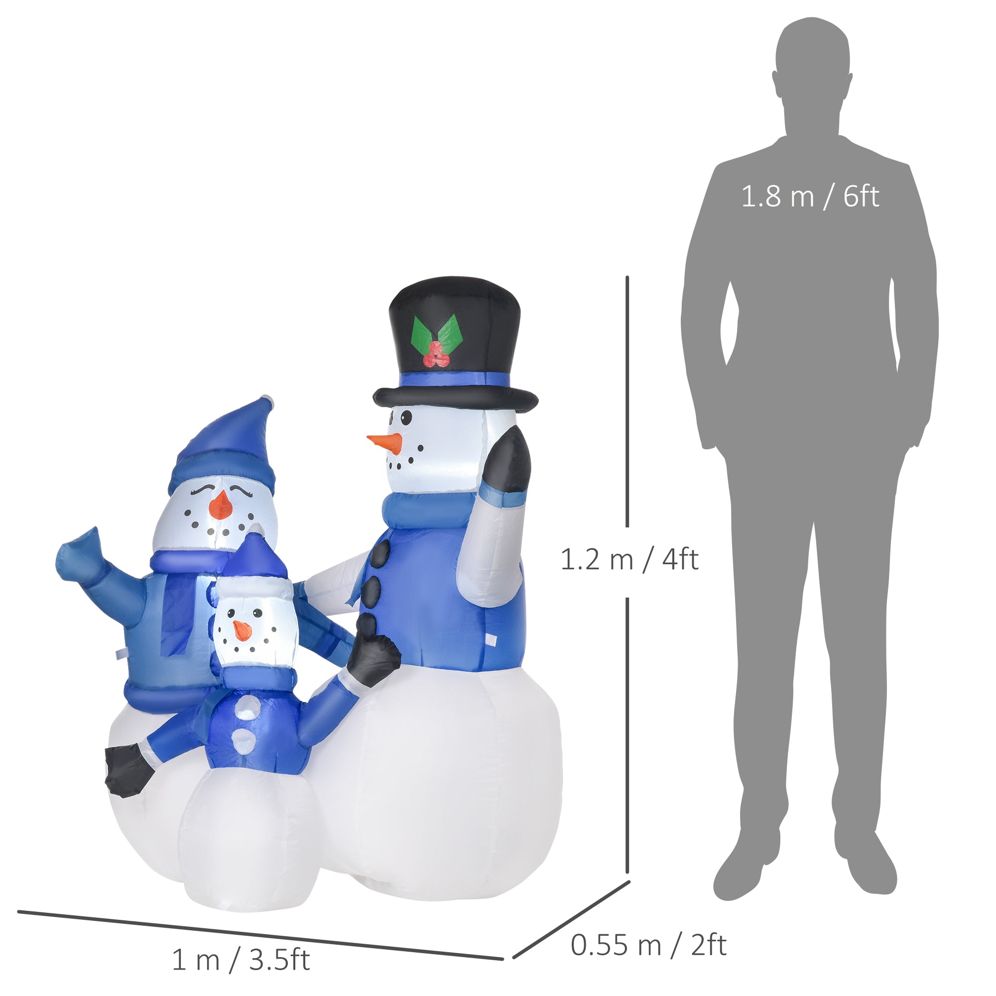 Kozy 4ft Inflatable Christmas Snowmen Family Xmas LED Outdoor Indoor Holiday Decorations Yard
