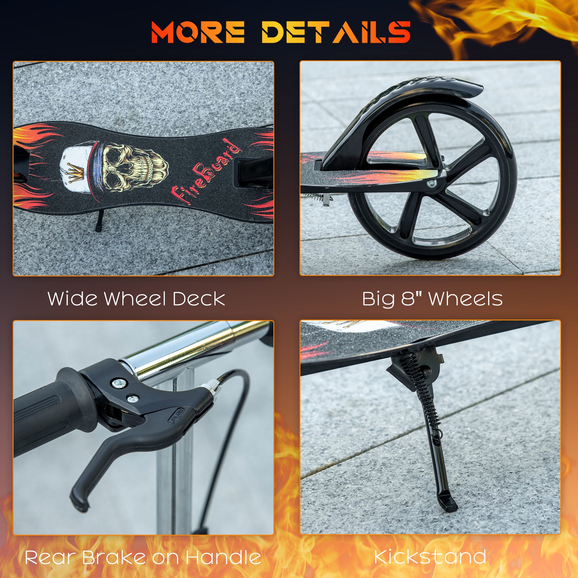 Kozy Kids Foldable Kick Scooter w/ Adjustable Height, Break, Big Wheels, for Ages 7-14 Years - Black