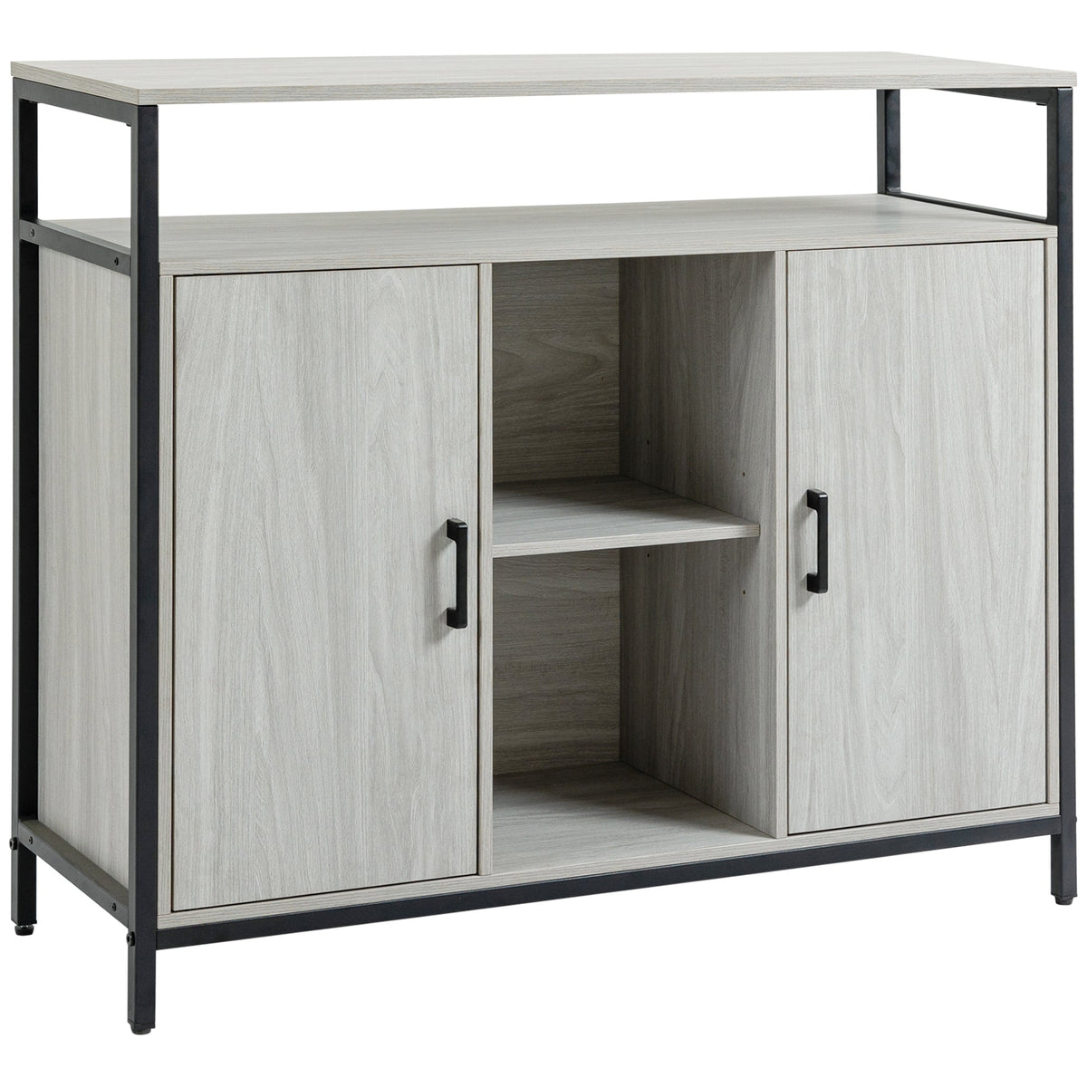 HOMCOM Contemporary Sideboard: Steel-Framed Storage Cabinet with Adjustable Shelves, 2 Doors, Light Grey, for Living Room & Hallway | Aosom UK