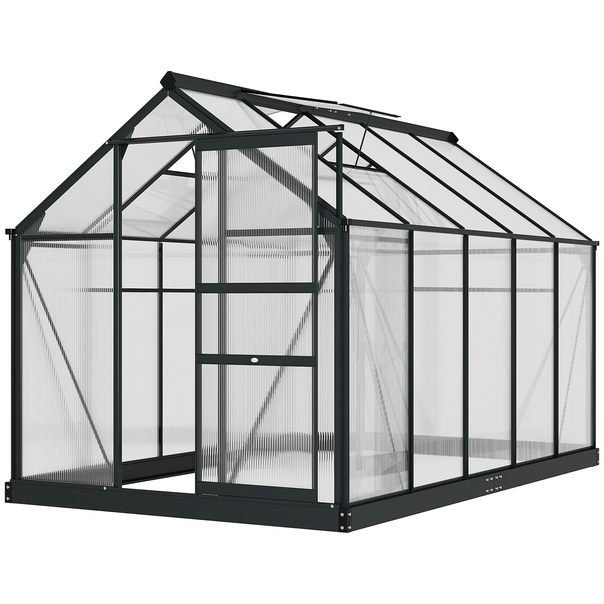 Kozy 6 x 10ft Polycarbonate Greenhouse, Large Walk-In Green House with Slide Door and Window, Garden Plants Grow House with Aluminium Frame and Foundation, Grey