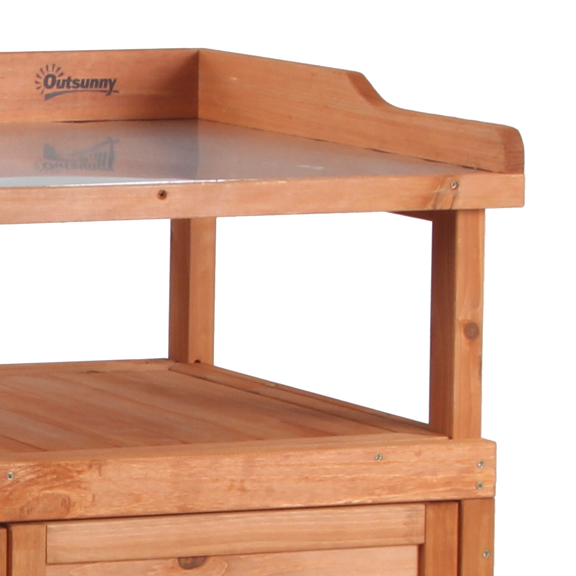 Kozy Multi-function Potting Bench Table w/ Storage Cabinet and Galvanized Table Top, Wooden Planting Workstation, 98cm x 47cm x 105cm