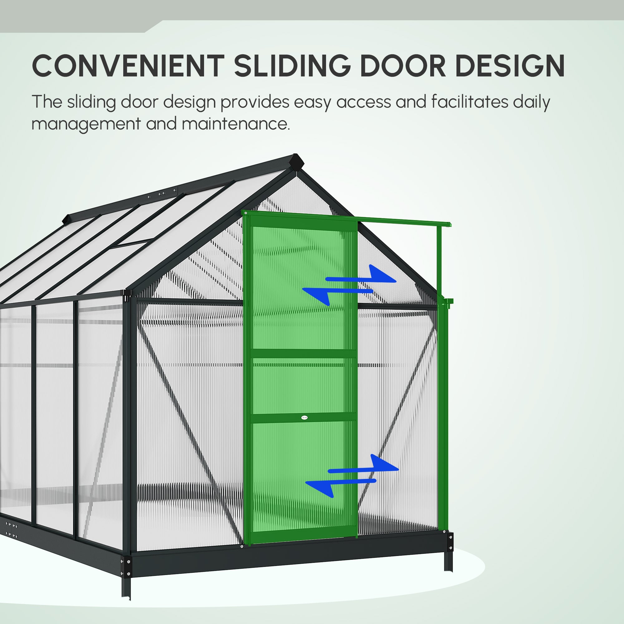 Kozy 6 x 10ft Polycarbonate Greenhouse, Large Walk-In Green House with Slide Door and Window, Garden Plants Grow House with Aluminium Frame and Foundation, Grey