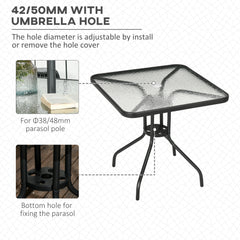 Kozy Square Garden Dining Table with Tempered Glass Top & Umbrella Hole, 76 x 76 cm