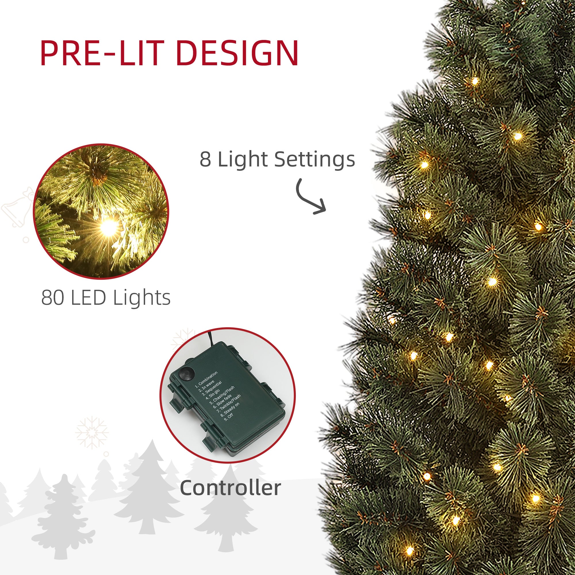 Kozy - 4ft Artificial Christmas Tree with 80 Warm White LED Lights, 8 Modes and Remote, Realistic Xmas Tree with Square Stand for Party Decoration, Green