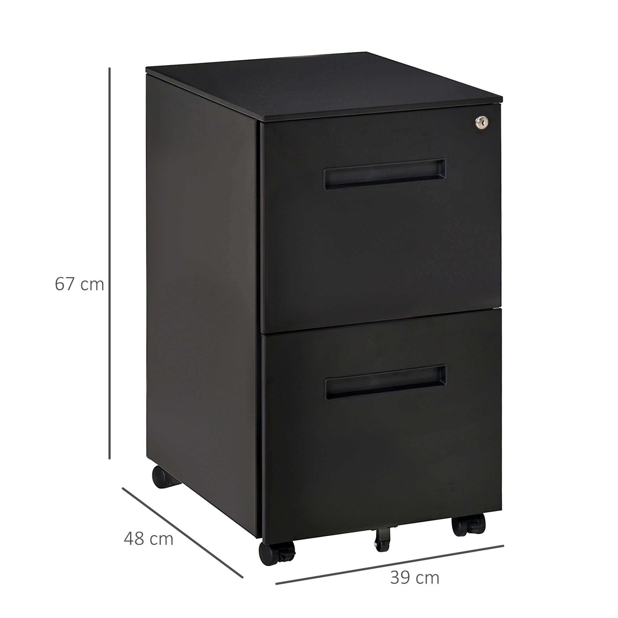 Kozy Metal Mobile File Cabinet with Wheels, Lockable 2 Drawer Filing Cabinet for A4, Legal, Letter, Compact Under Desk Storage Unit with Pre-Assembled Body for Home Office, 39 x 48 x 67cm, Black