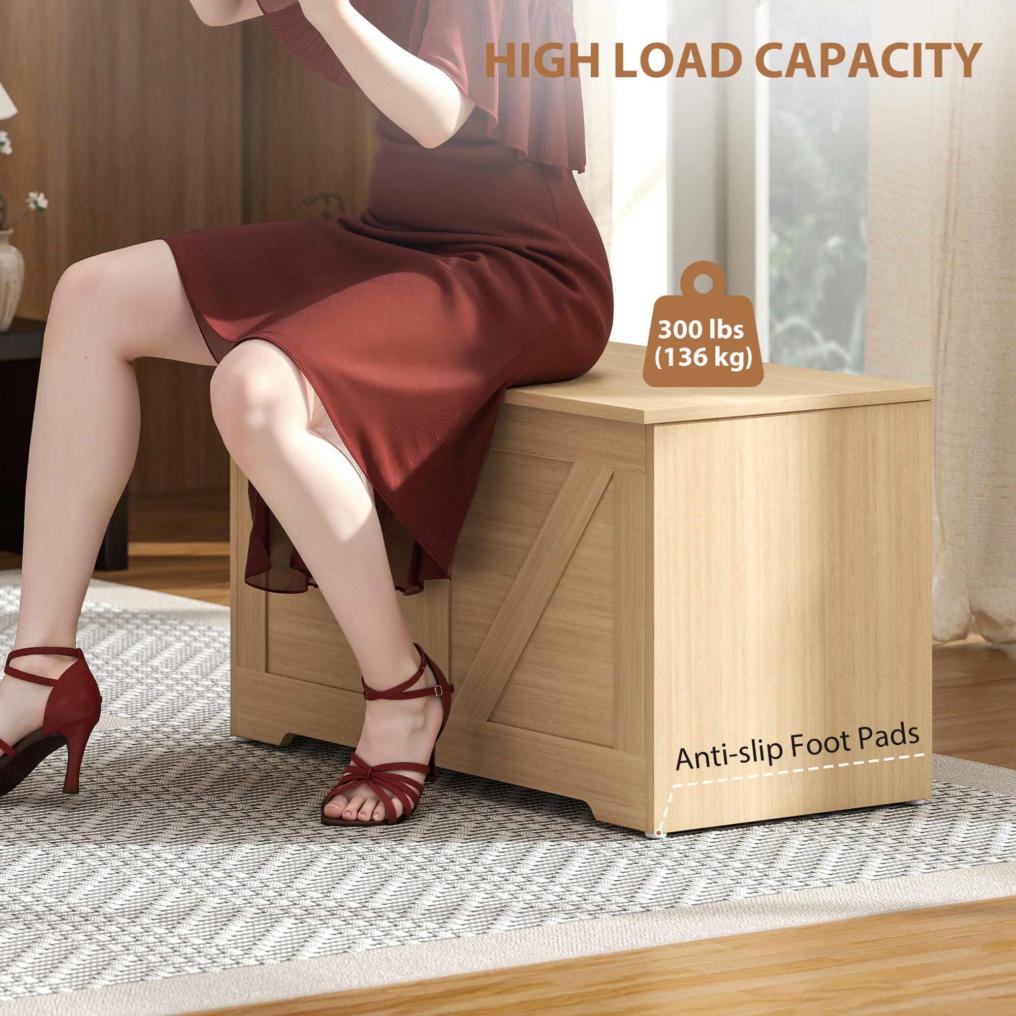 Kozy - 100L Home Storage Box, with Safety Hinges - Natural Wood Finish