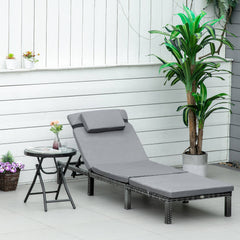 Kozy Rattan Sun Lounger, 5-Level Adjustable Garden Lounger Recliner with Cushion and Headrest, Outdoor Reclining Sunbed, Steel Frame Garden Chair for Patio, Beach, Terrace, Dark Grey