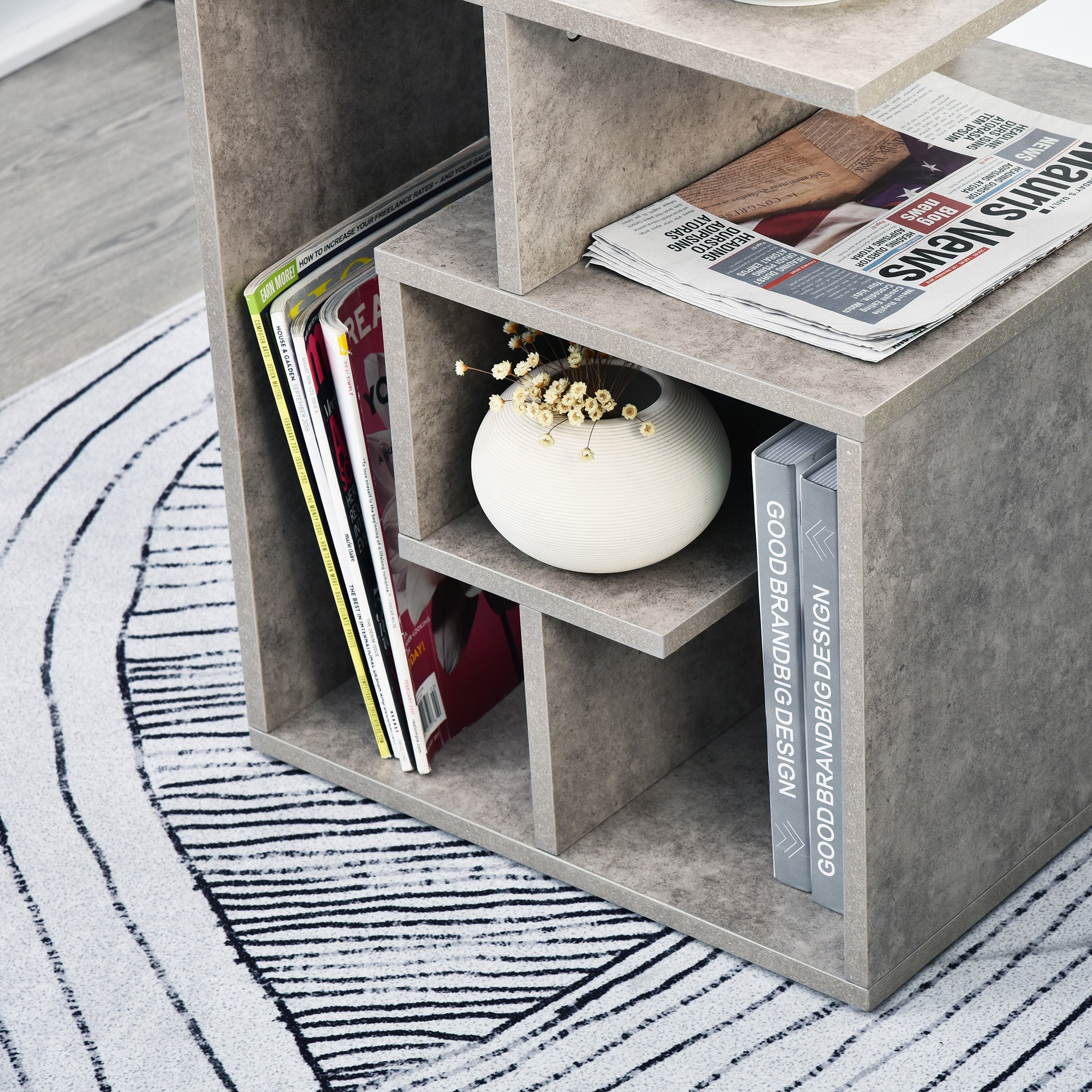 HOMCOM Side Table, 3 Tier End Table with Open Storage Shelves, Living Room Coffee Table Organiser Unit, Cement Colour