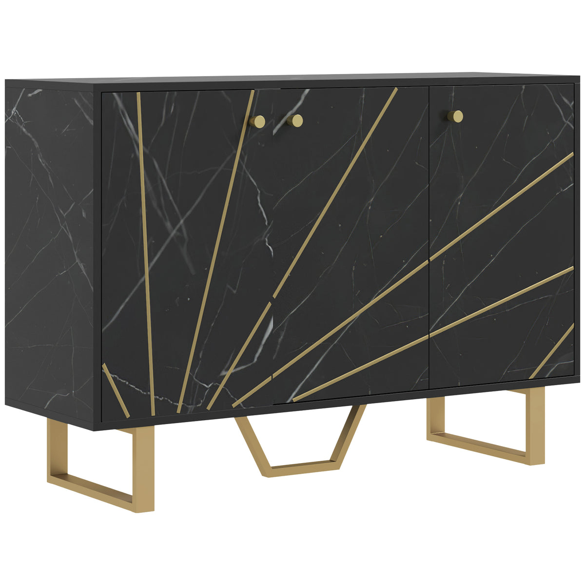Kozy - Sideboard Storage Cabinet, Modern Storage Cupboard with Adjustable Shelves and Metal Legs for Living Room, Kitchen, Dining Room, Entryway, Black Marble Tone