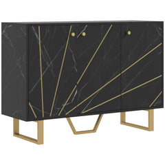 Kozy - Sideboard Storage Cabinet, Modern Storage Cupboard with Adjustable Shelves and Metal Legs for Living Room, Kitchen, Dining Room, Entryway, Black Marble Tone