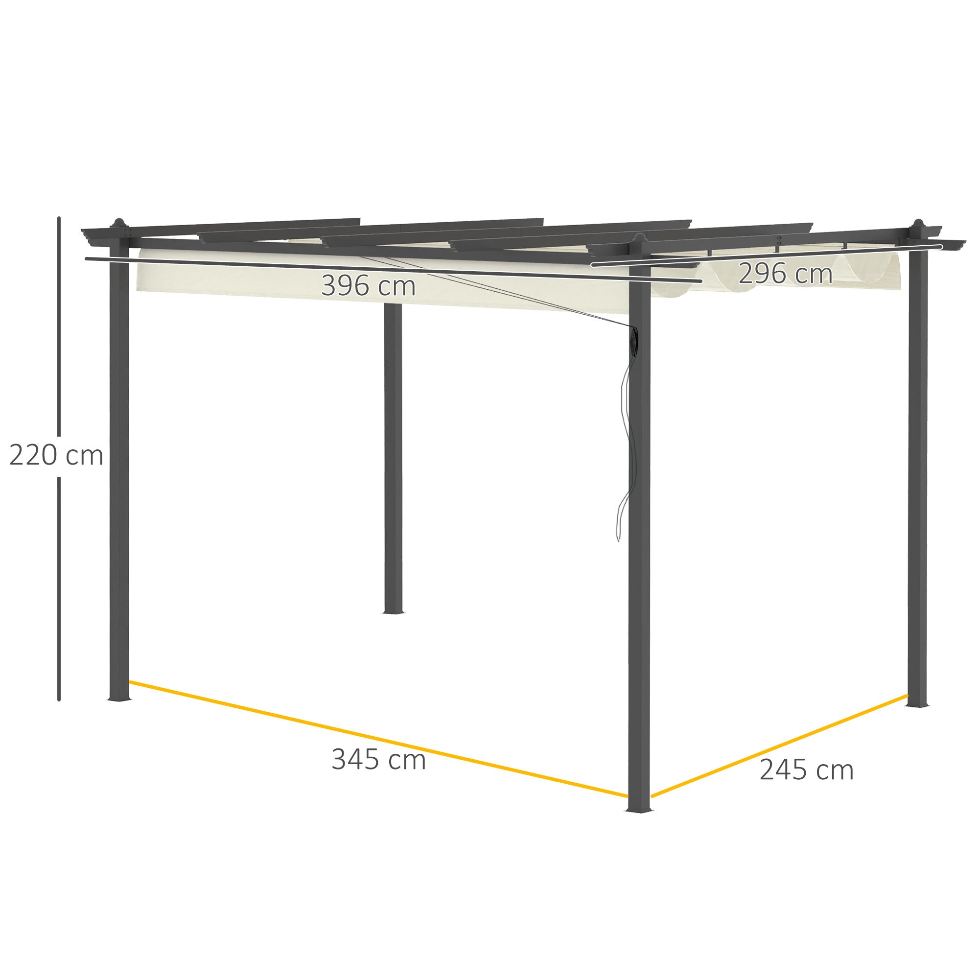 Kozy 4 x 3(m) Aluminium Pergola with Retractable Roof, Garden Gazebo Canopy Shelter for Outdoor, Patio, Cream White