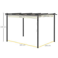 Kozy 4 x 3(m) Aluminium Pergola with Retractable Roof, Garden Gazebo Canopy Shelter for Outdoor, Patio, Cream White