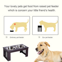 Pawhut Large Stainless Steel Pet Feeder, 58.4Lx30.5Wx25.4H cm, Elevated Design for Comfort, Brown