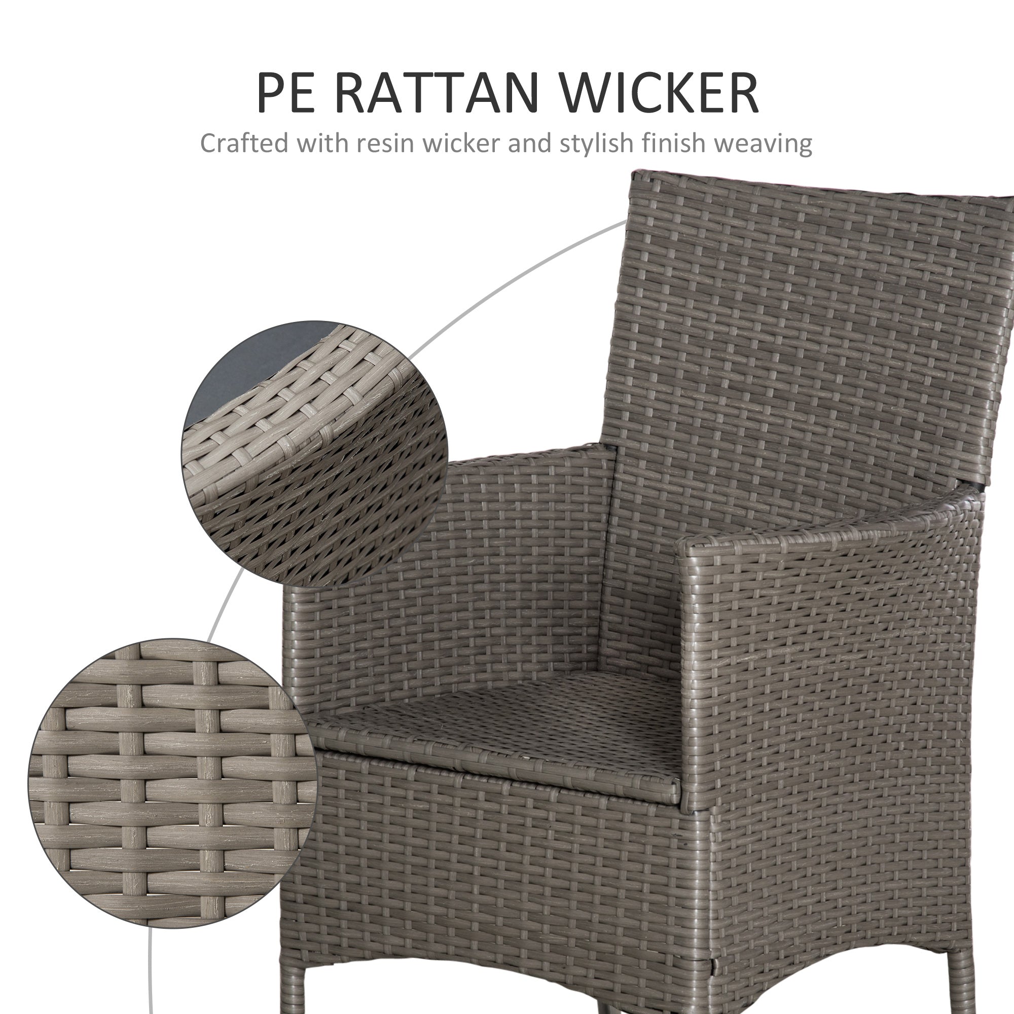 Kozy 2 Pieces Outdoor PE Rattan Dining Chairs Set with Cushion, Garden Armchair with Armrests, High Backrest, Metal Frame Patio Wicker Furniture, Grey