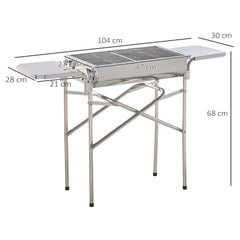 Outsunny Folding Barbecue Grill Garden Rectangular Stainless Steel BBQ w/ Adjustable legs, BBQ grates, frying plate and Non