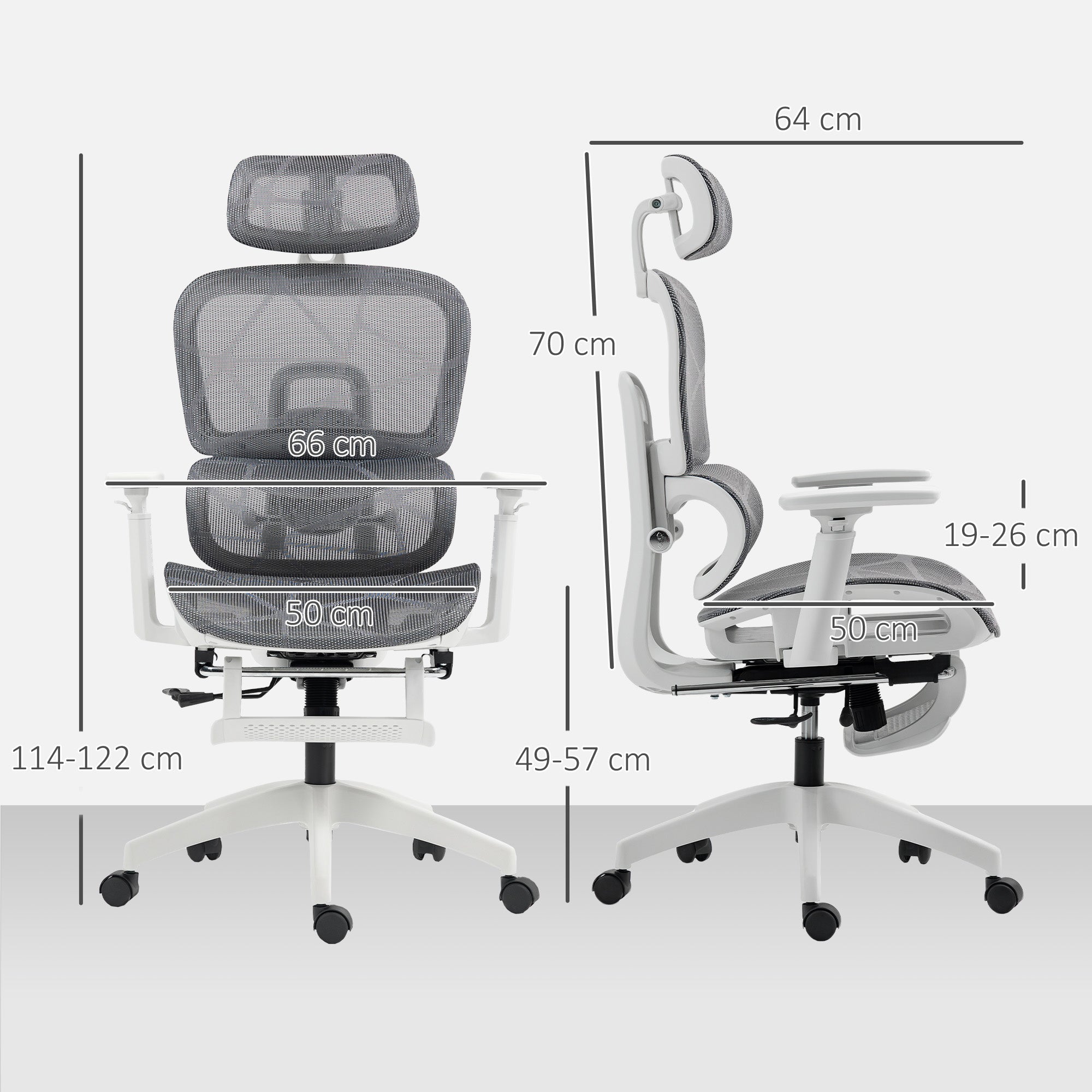 Kozy - Multi-Adjustable Mesh Office Chair - Grey and White