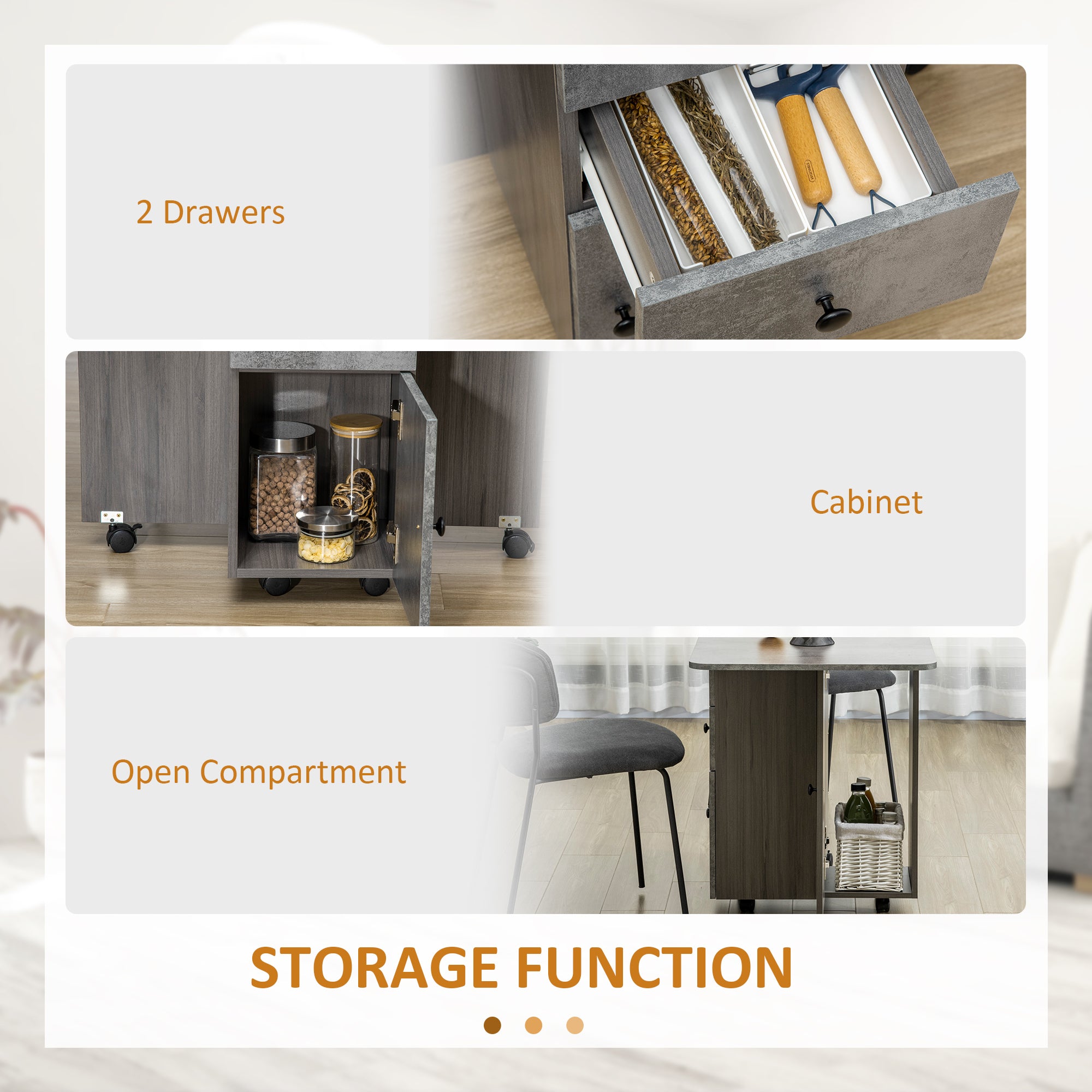 Kozy Multi-Storage Six-Person Drop Leaf Dining Table - Mixed Grey