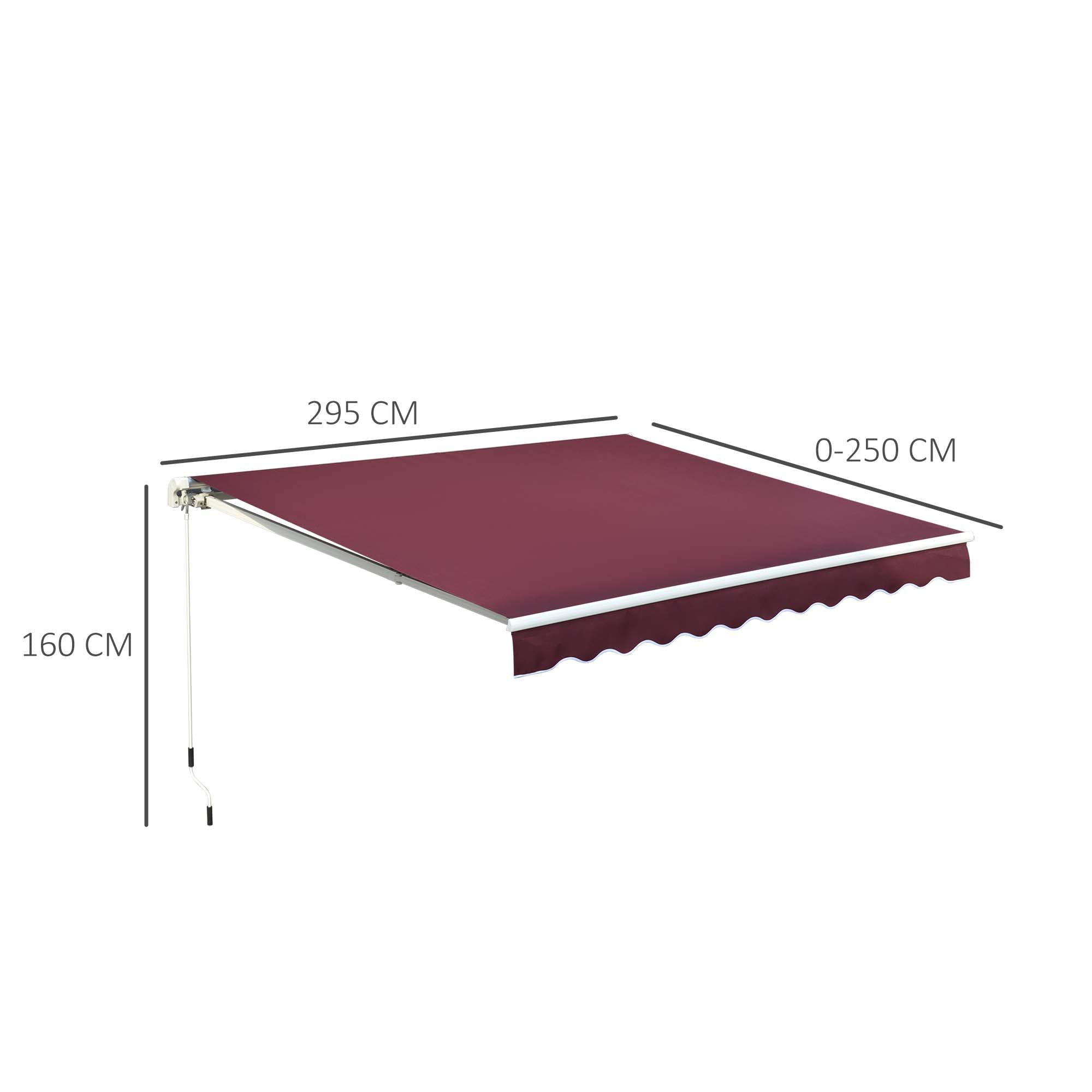 Outsunny Manual Retractable Awning, 3x2.5m Sun Shade Canopy for Garden Patio, UV Protection, Red