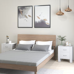 Kozy - Bedside Table Set of 2 with 2 Drawers, Nightstands with Handles and Elevated Base, Side Tables for Bedroom, Living Room, White