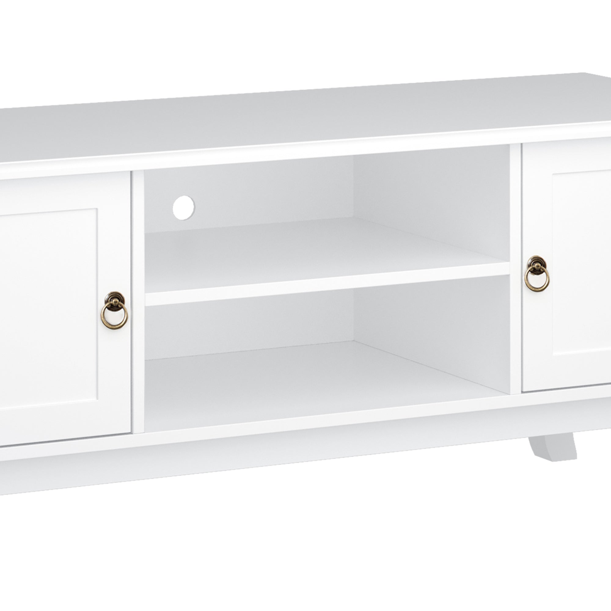Kozy TV Unit up to 55", 2 Doors TV Cabinet with Open Storage Shelves and Cable Management for Living Room, Bedroom, Entertainment Room, 120L x 45W x 50.5H, White