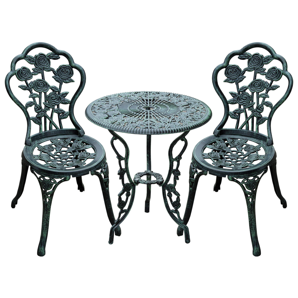 Kozy Cast Aluminium Outdoor Patio Garden Bistro Elegant Design Table Chair Set - Green (3-Piece)