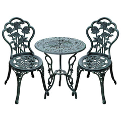 Kozy Cast Aluminium Outdoor Patio Garden Bistro Elegant Design Table Chair Set - Green (3-Piece)