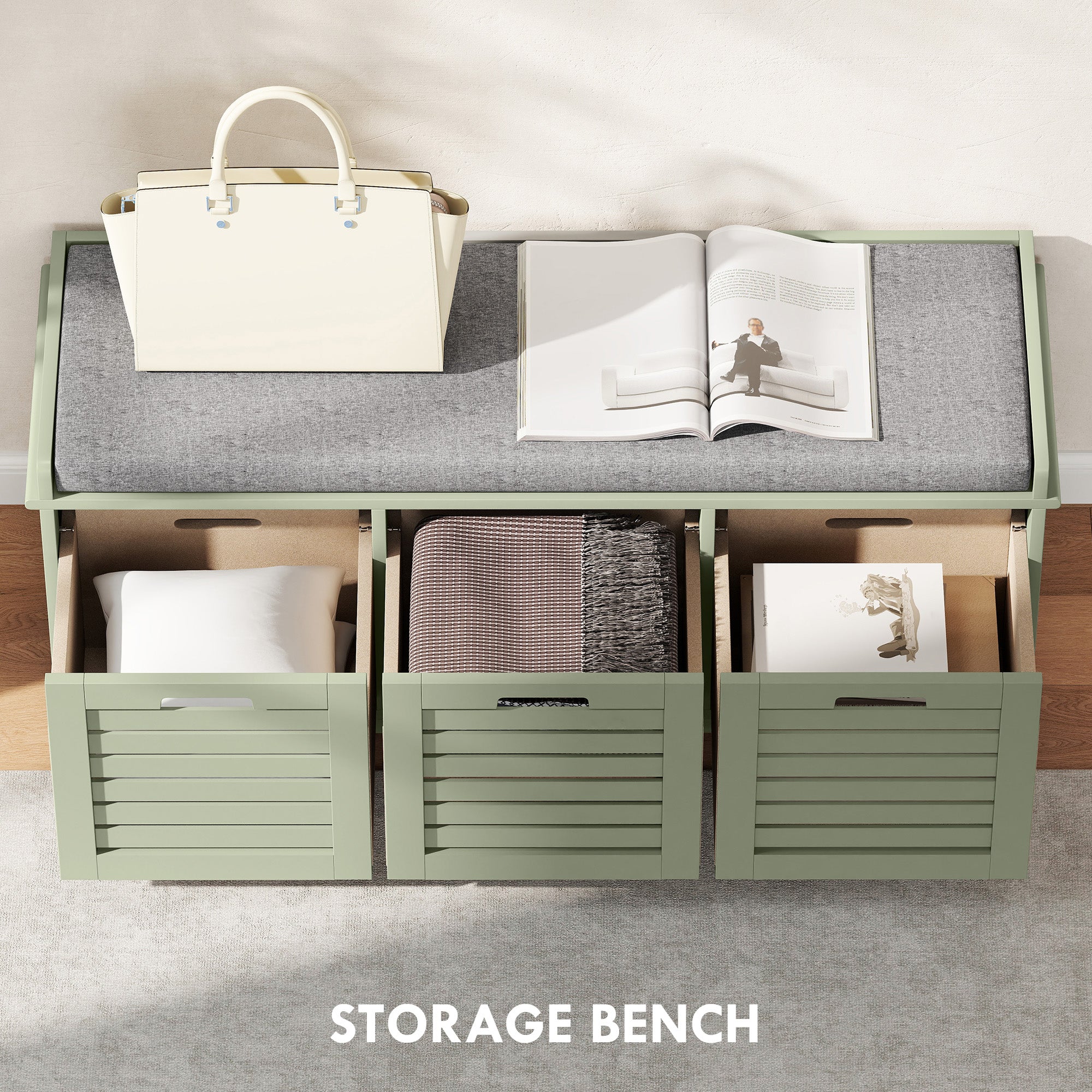 Kozy - 3-Drawer Shoe Storage Bench - Green
