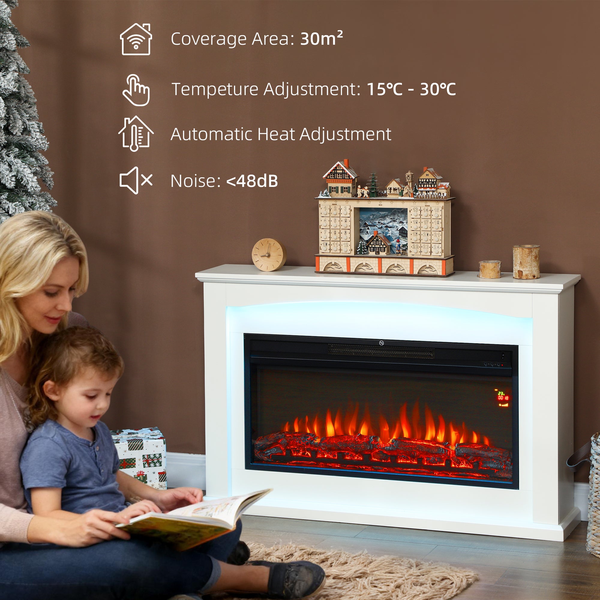 Kozy 2000W 5118 BTU Faux Flame Fireplace - White