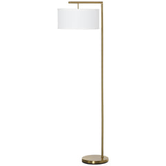 Kozy Floor Lamp, Modern Standing Lamp with Linen Lampshade, Round Base for Living Room, Bedroom, Dining Room, 153cm, Gold and White