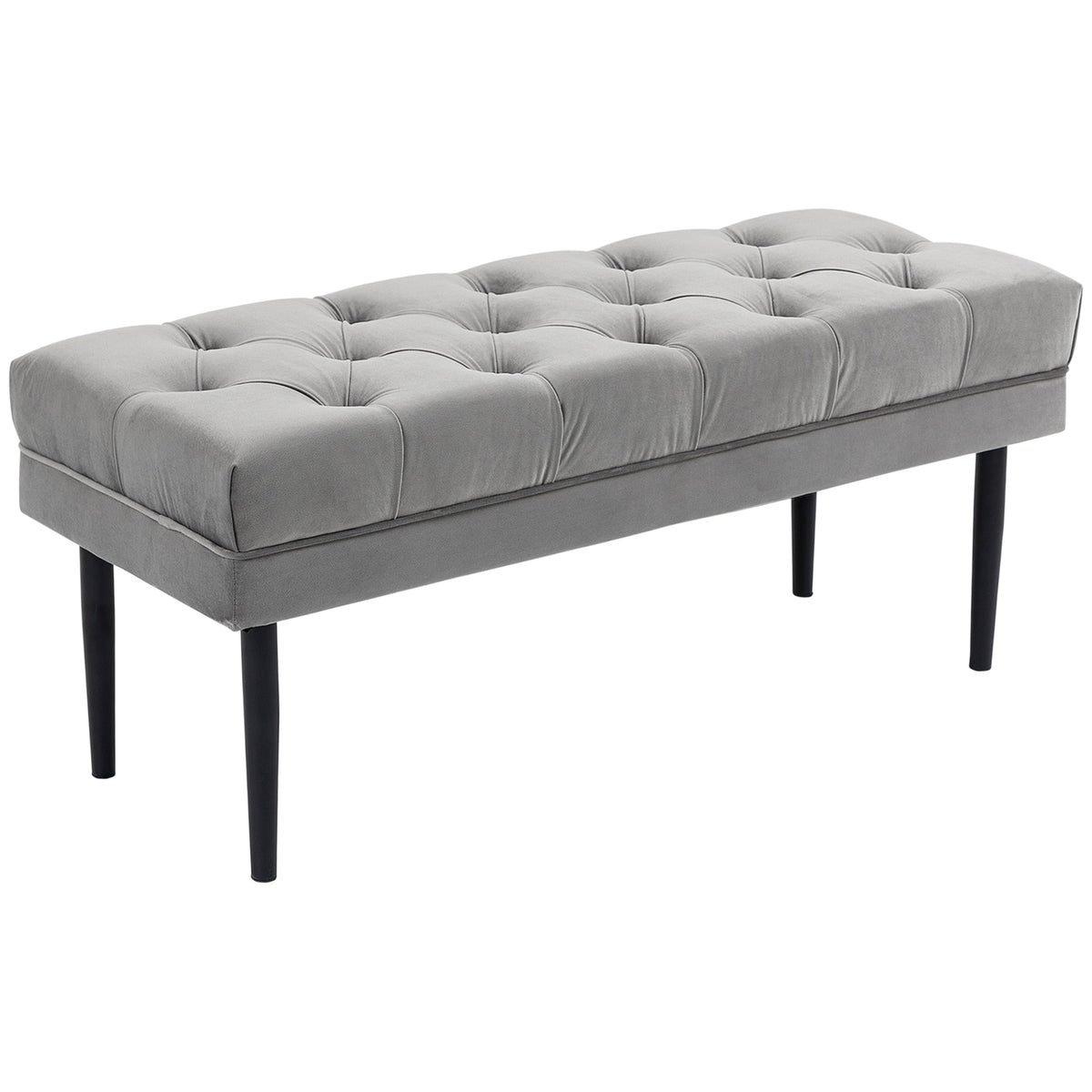 Kozy Velvet Bed End Bench, Button Tufted Window Seat, Hallway Shoe Bench, Upholstered Accent Lounge Chair Stool for Living Room, Bedroom, Grey